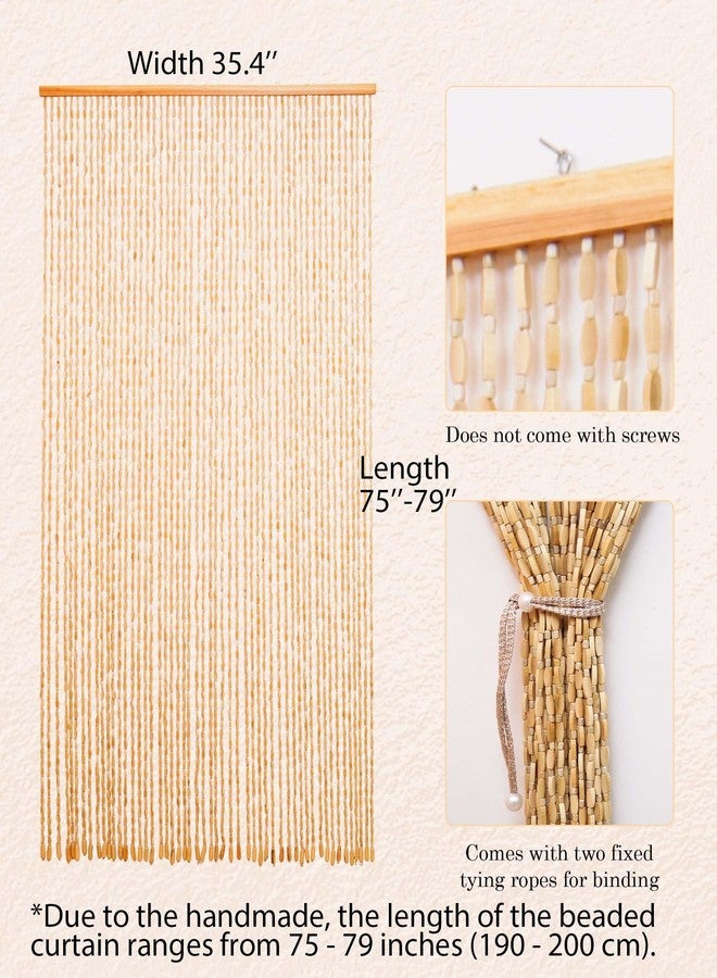 Ezcasch 52 Strands 35.4" x 79" Bamboo and Wood Beaded Curtain for Doorway Handmade Natural Doorway Beads Bohemian Bamboo and Wooden Room Devider Hanging Boho Beaded Curtain,Beige - Image 4